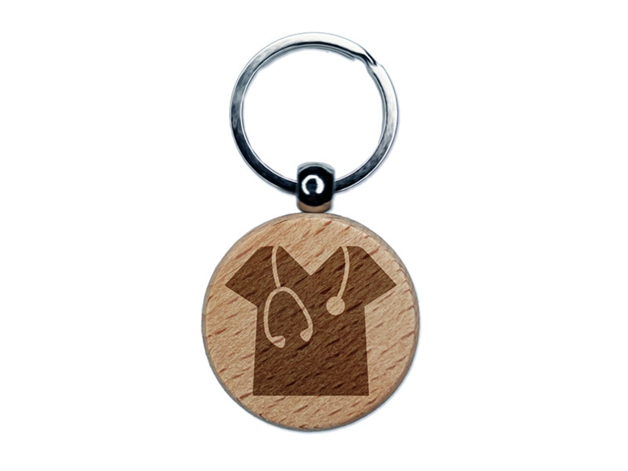 Medical Scrubs and Stethoscope Hospital Doctor Nurse Engraved Wood Round Keychain Tag Charm